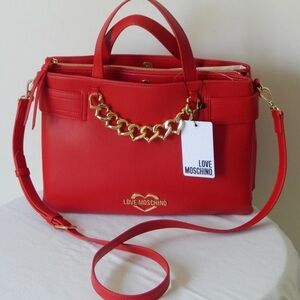 Love Moschino Red and Gold Crossbody Bag with Chain Accent